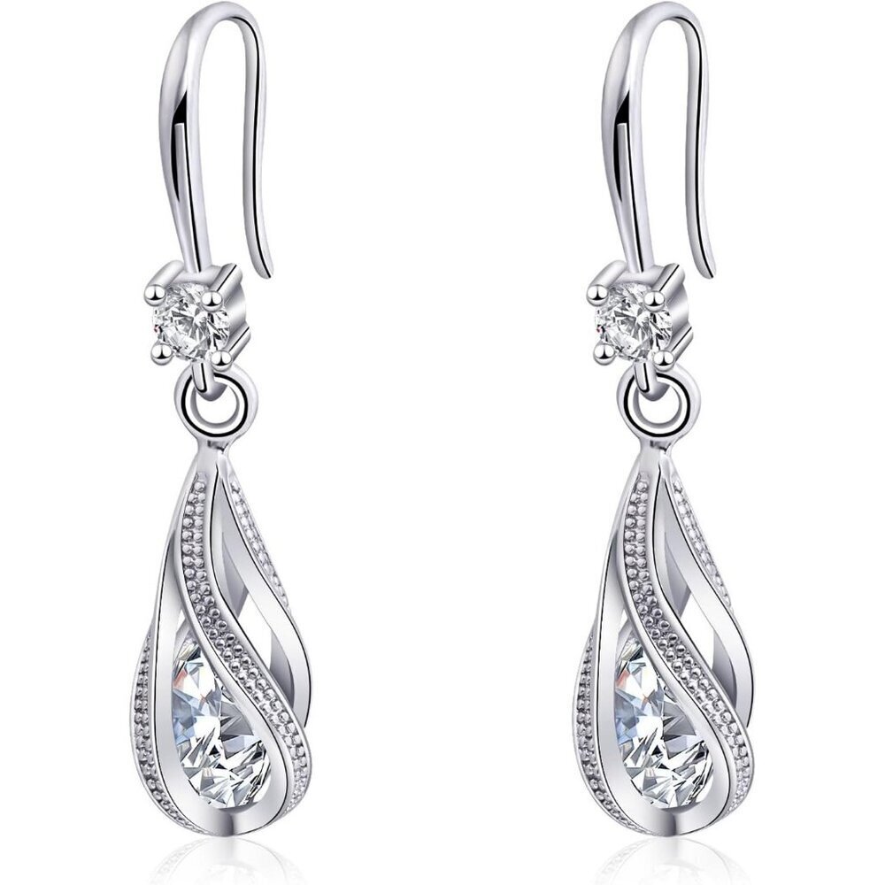Women Spiral Hanging Shaped Teardrop Silver Cubic Zirconia Earrings Dangling